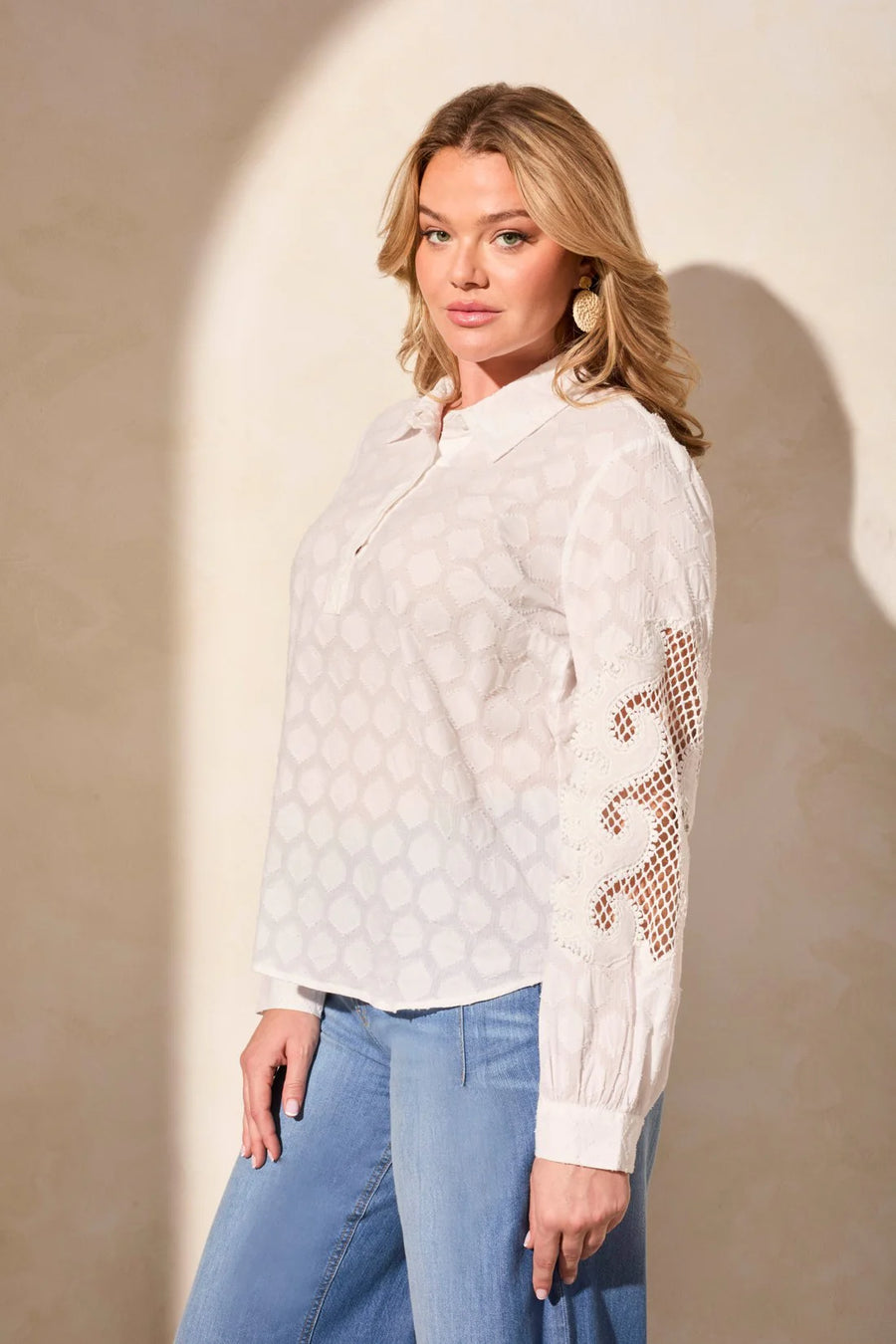 Lace-Applique Long-Sleeve Blouse