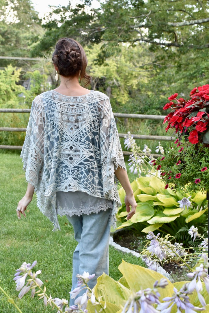 Crochet Embroidered Kimono Sleeve Top