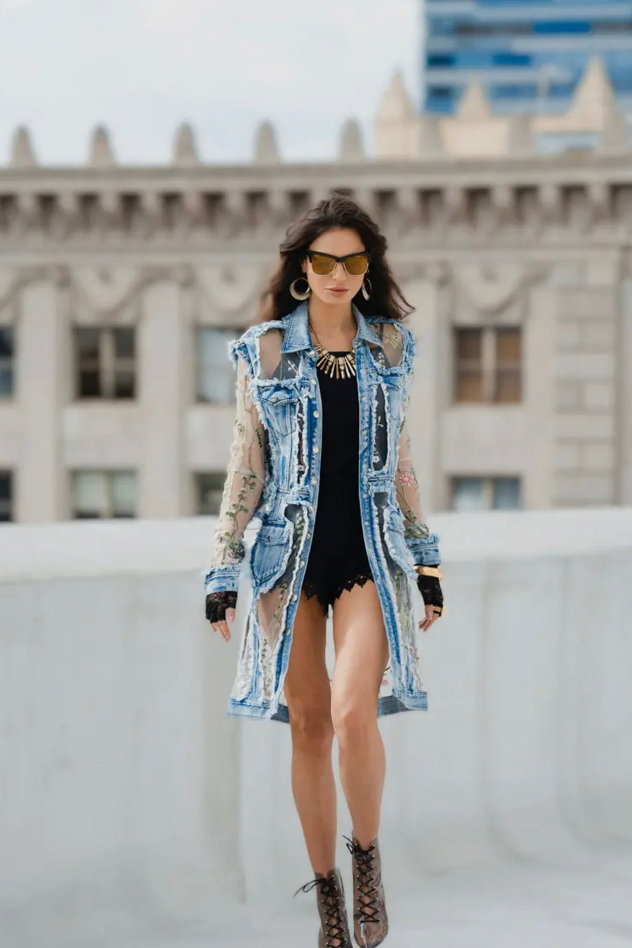 Embroidered Denim Duster