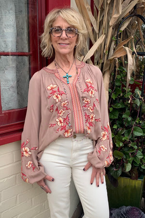 Autumn Floral Embroidery Blouse