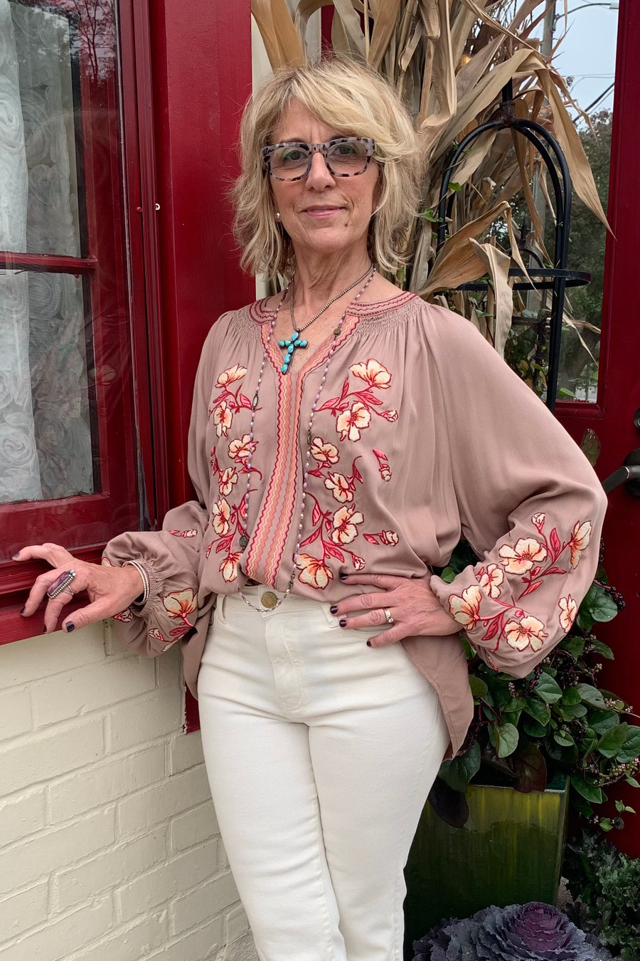 Autumn Floral Embroidery Blouse