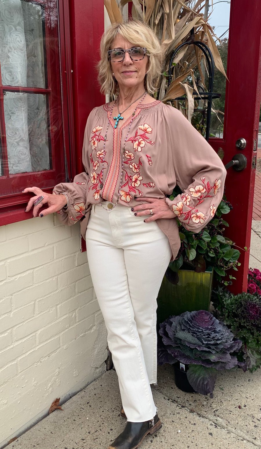 Autumn Floral Embroidery Blouse