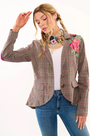 Gabriella Plaid Embellished Blazer