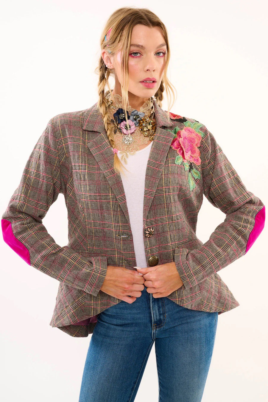 Gabriella Plaid Embellished Blazer