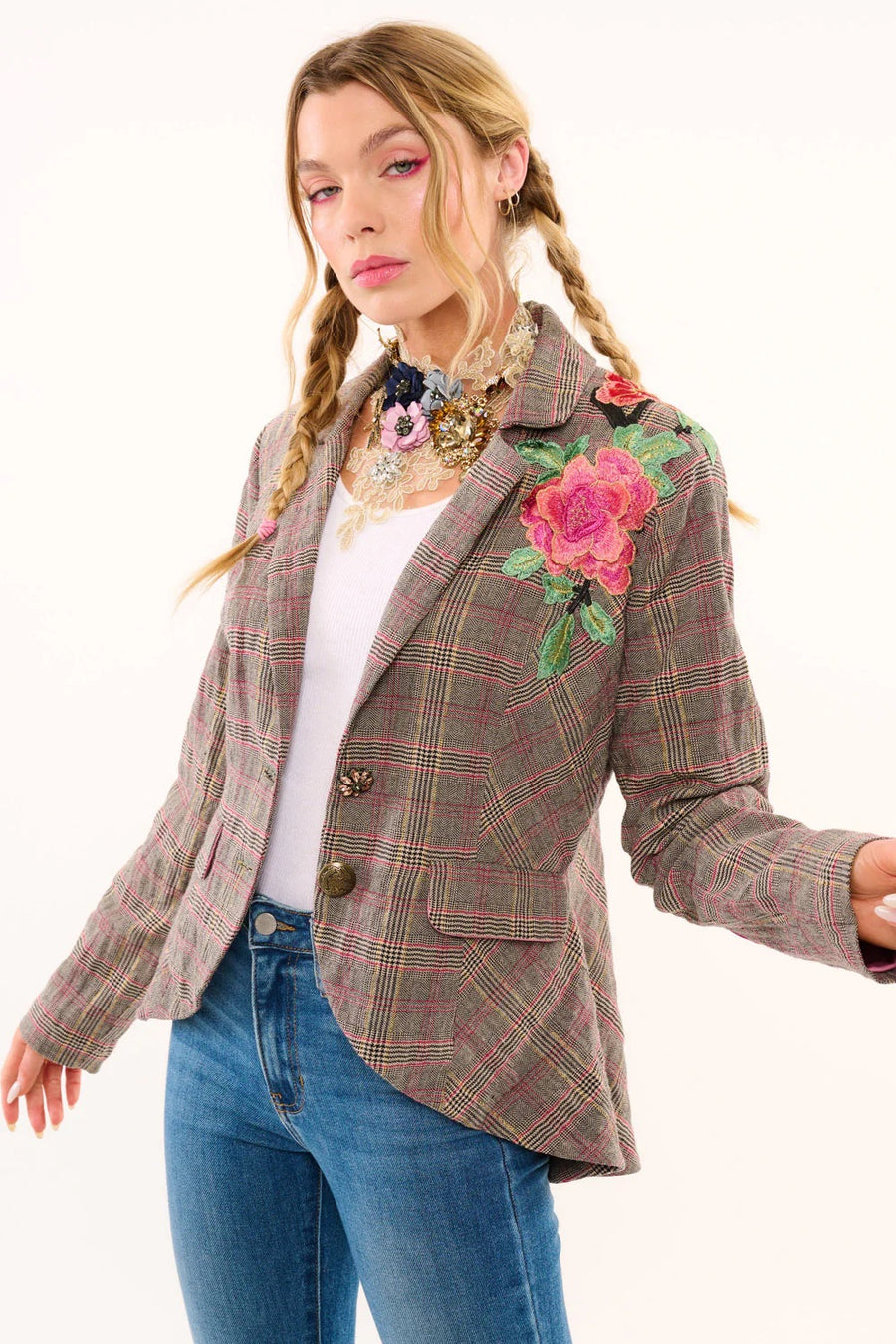 Gabriella Plaid Embellished Blazer