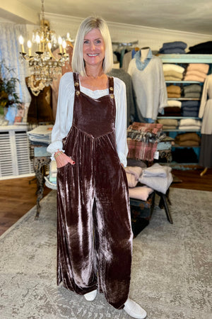 Wide Leg Velvet Jumpsuit Overalls