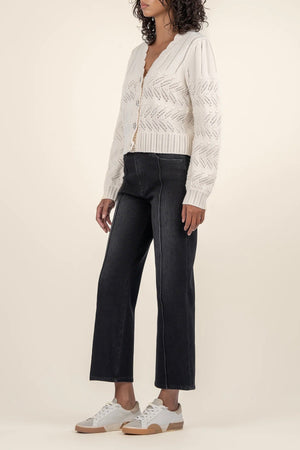 Pointelle  Wool Scallop Neck Cardigan