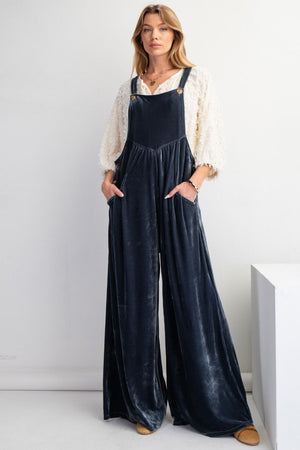 Wide Leg Velvet Jumpsuit Overalls