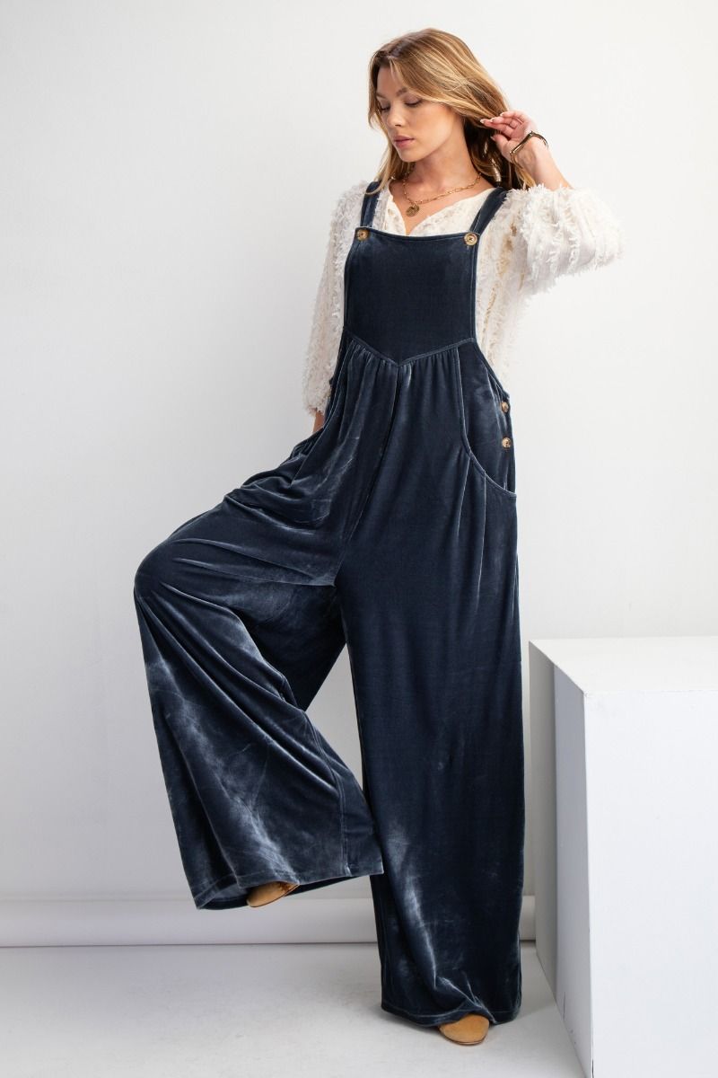 Wide Leg Velvet Jumpsuit Overalls