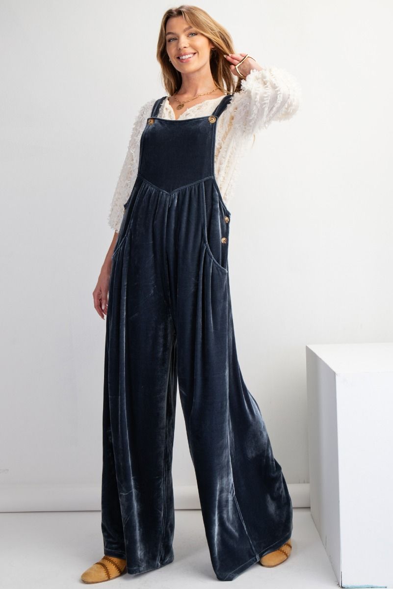 Wide Leg Velvet Jumpsuit Overalls