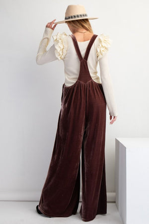 Wide Leg Velvet Jumpsuit Overalls