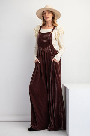 Wide Leg Velvet Jumpsuit Overalls