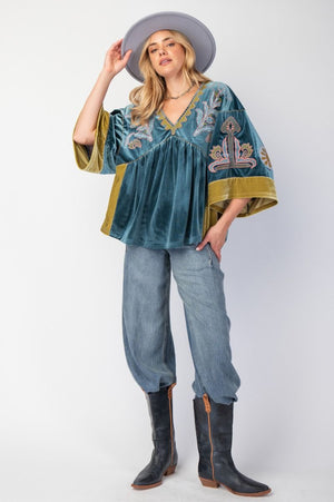 Velvet Vibes Embroidered Tunic Top