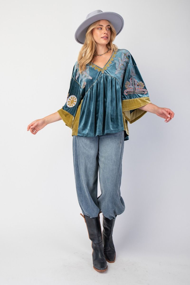 Velvet Vibes Embroidered Tunic Top