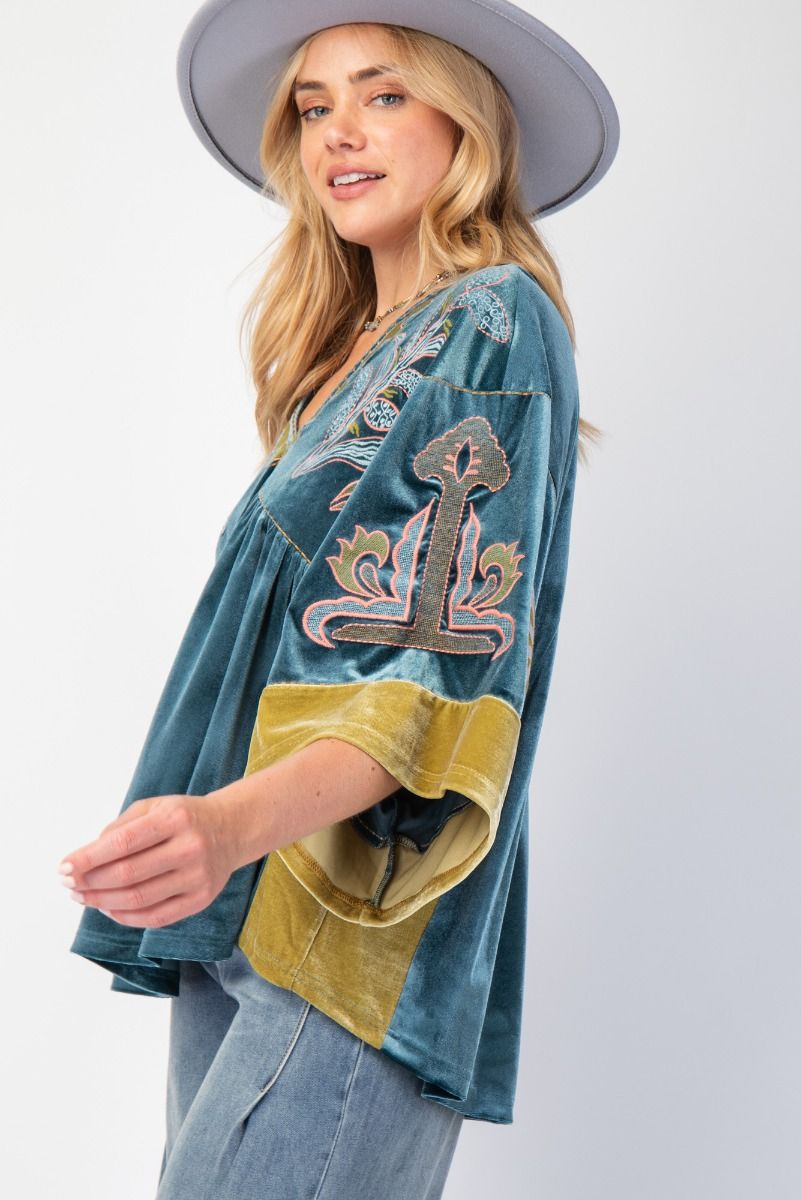 Velvet Vibes Embroidered Tunic Top