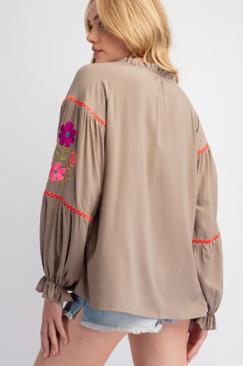 Embroidered Challis Blouse