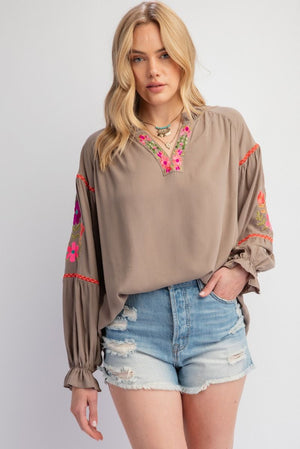 Embroidered Challis Blouse