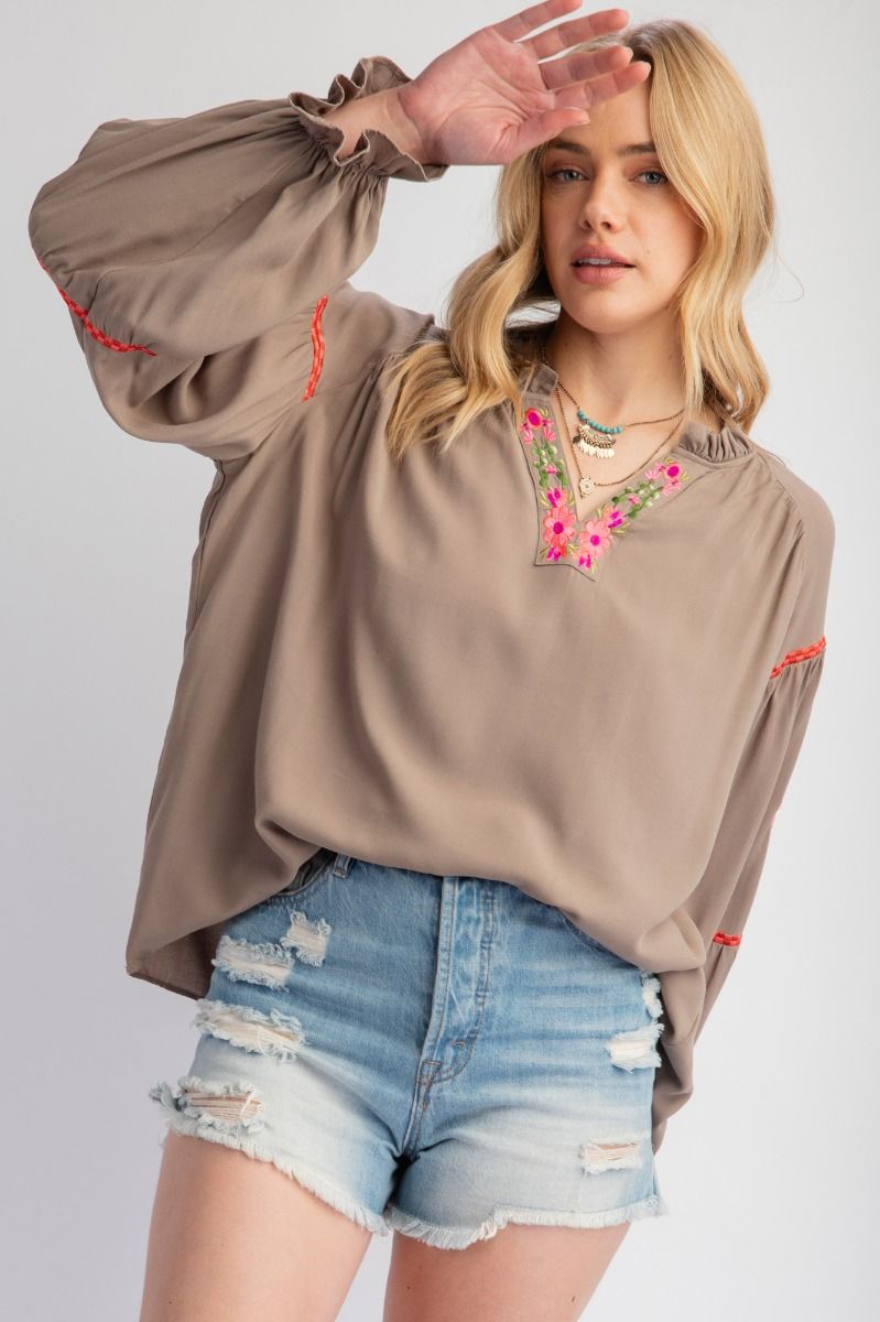 Embroidered Challis Blouse