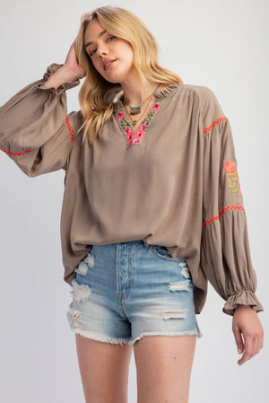 Embroidered Challis Blouse