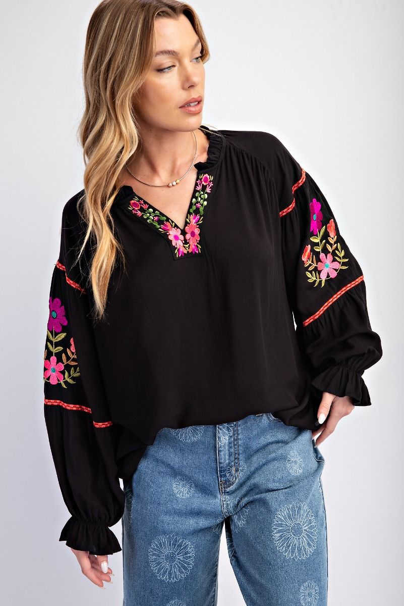 Embroidered Challis Blouse