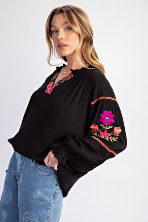 Embroidered Challis Blouse