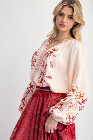 Autumn Floral Embroidery Blouse