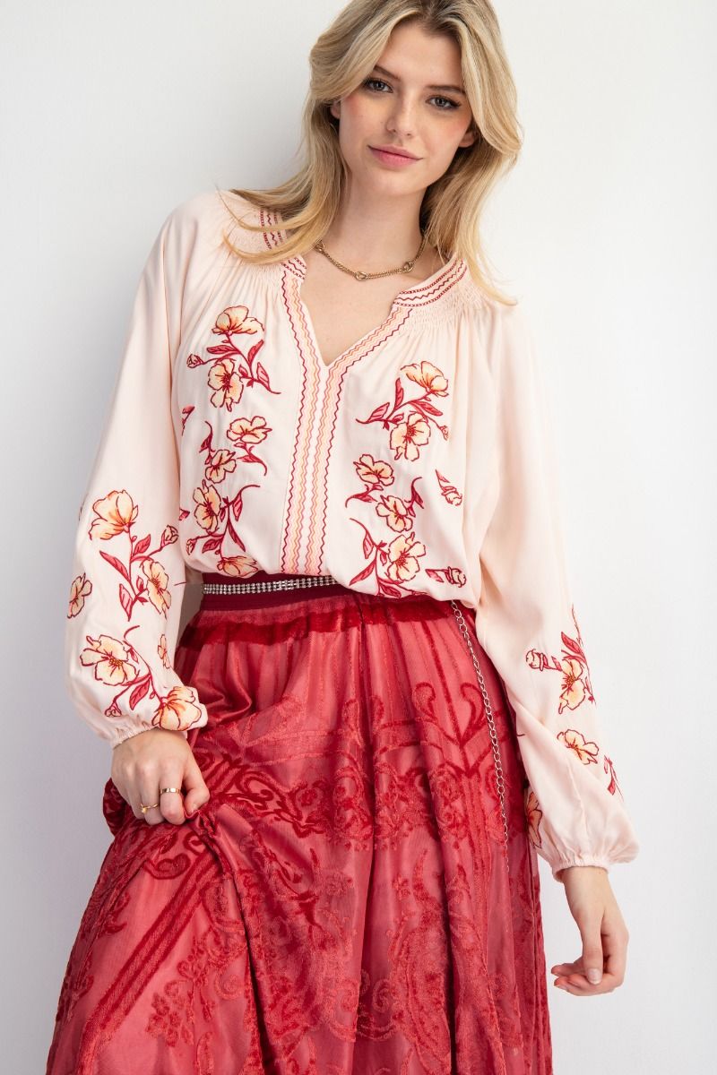 Autumn Floral Embroidery Blouse