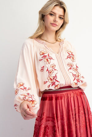 Autumn Floral Embroidery Blouse