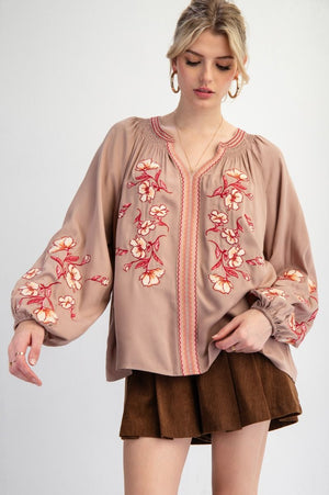 Autumn Floral Embroidery Blouse