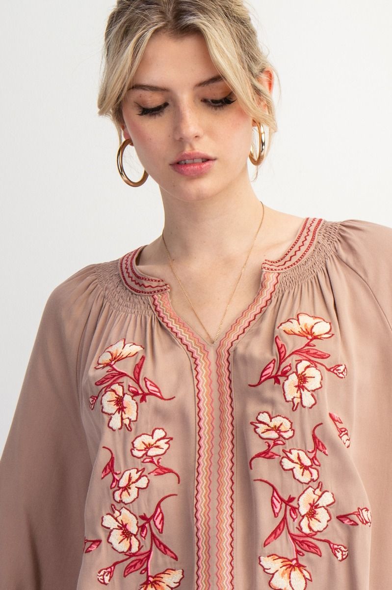 Autumn Floral Embroidery Blouse