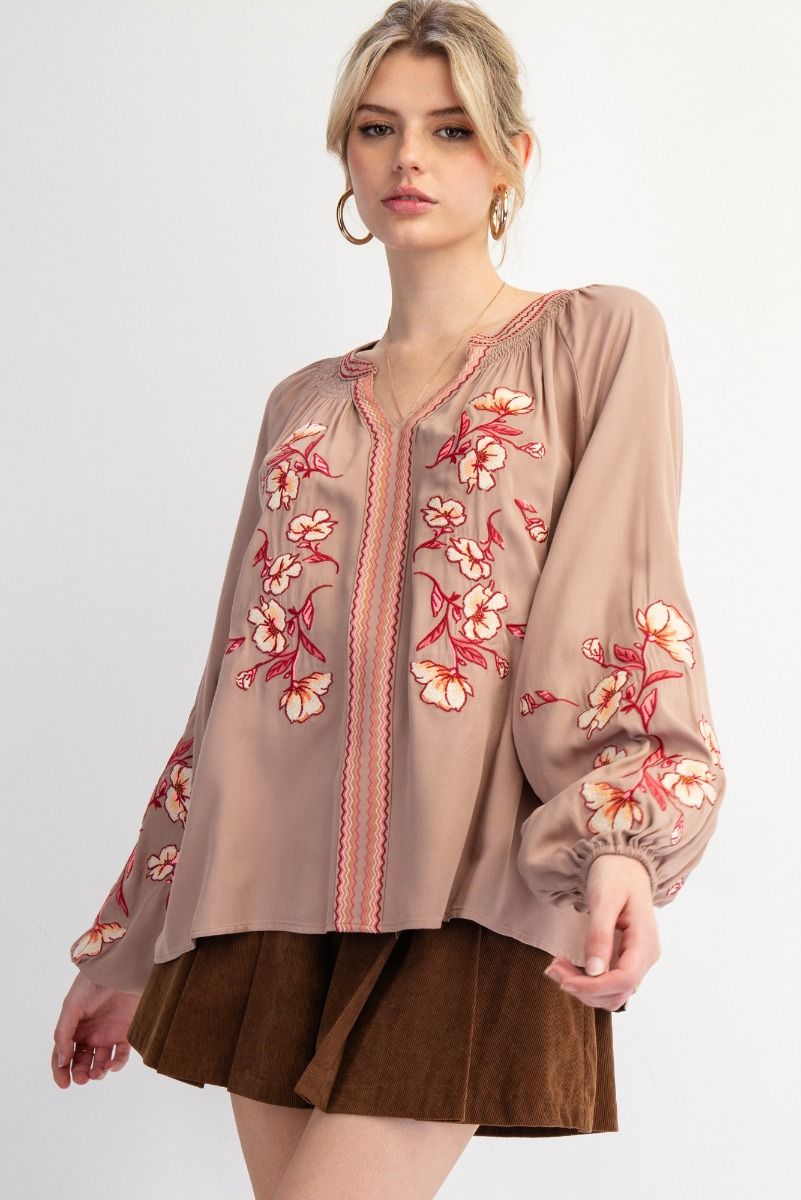 Autumn Floral Embroidery Blouse