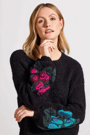 Boucle Sweater w/ Embroidered Sleeves