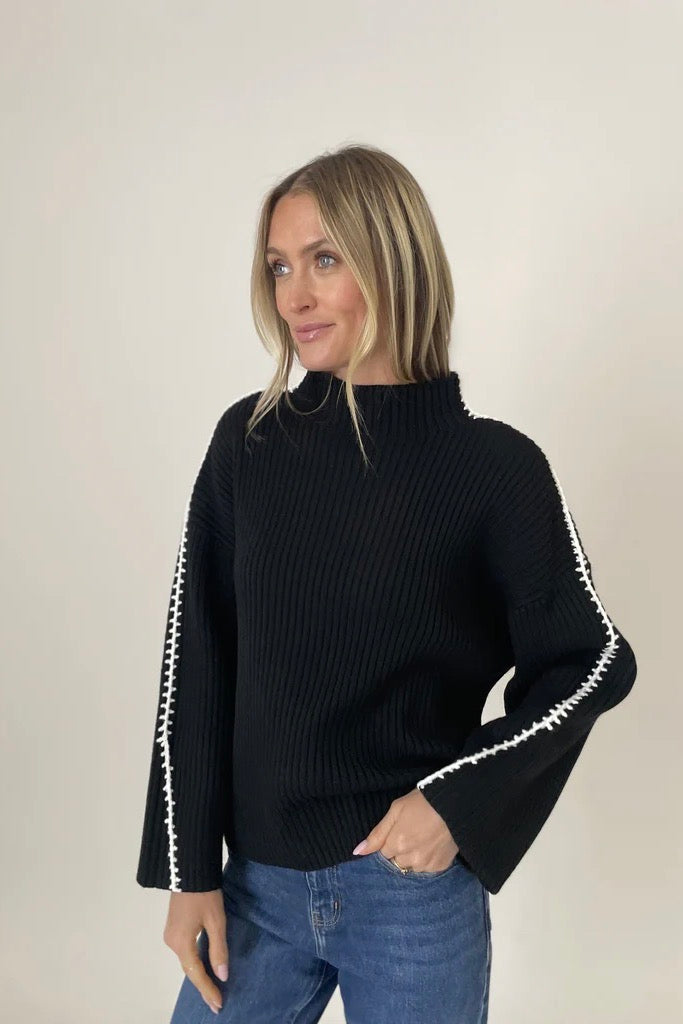 Funnel Neck Whip Stich Sweater