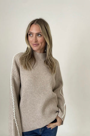 Funnel Neck Whip Stich Sweater